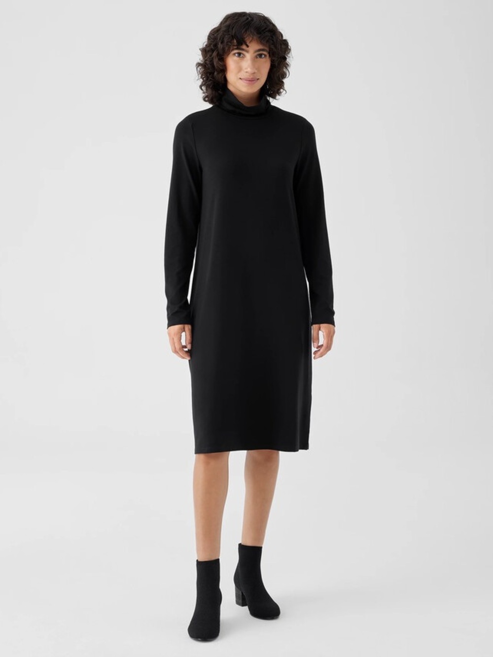 EILEEN FISHER Stretch Jersey Knit Scrunch Neck Black Dress turtleneck medium